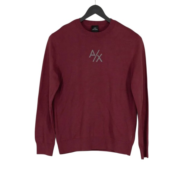 A|X Armani Exchange Logo Crewneck Sweater XL Cotton Knit Pullover Dark Red - Picture 3 of 4